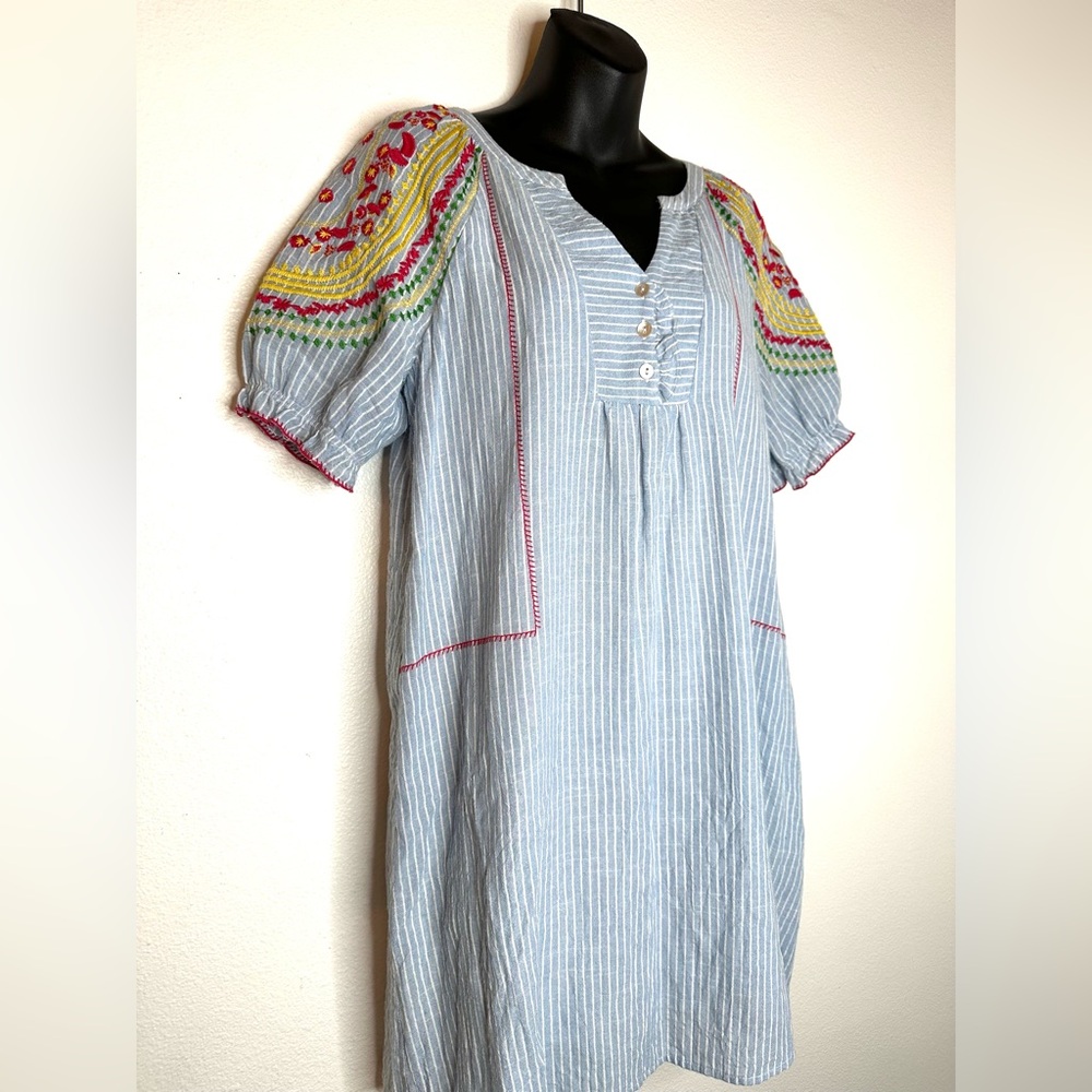 The Impeccable Pig Womens Dress S Striped Floral Embroidery Cotton Boho Western - Picture 2 of 10